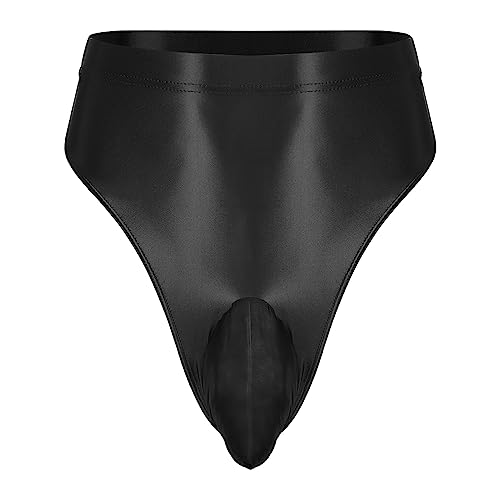 MSemis Herren Glänzende String Tanga Ouvert Glitzer Dessous Erotik Slips Unterwäsche Männer Sexy Höschen Thongs Hohe Taille Pnaties Bulge Pouch Underhose Schwarz XXL von MSemis