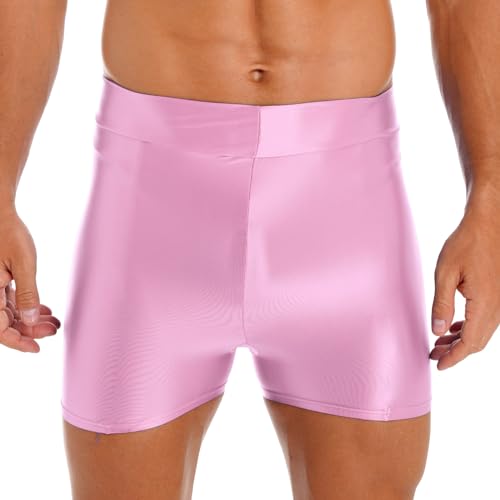 MSemis Herren Kompressionsshorts Schnelltrocknendes Tights Glänzende Sportshort Unterhosen Atmungsaktive Radlerhose Kurz Sportleggings Rosa XL von MSemis