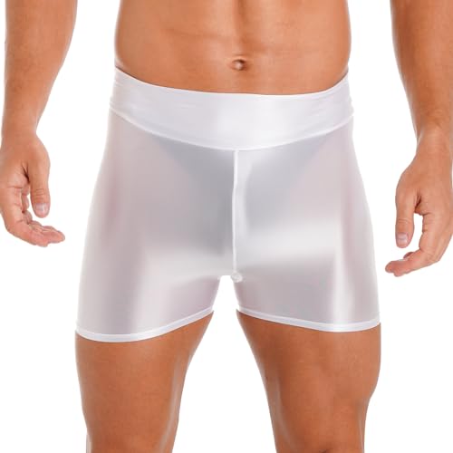 MSemis Herren Kompressionsshorts Schnelltrocknendes Tights Glänzende Sportshort Unterhosen Atmungsaktive Radlerhose Kurz Sportleggings Weiß XL von MSemis