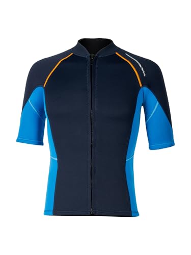 MSemis Herren Neoprenanzug Oberteil Jacke 2mm Neopren Kurzarm Tauchjacke mit Reißverschluss Surfen Stretch Top Navy blau L von MSemis