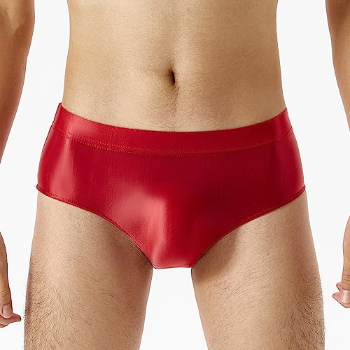 MSemis Herren Nylon Glossy String Bikini Slips Glanz Unterwäsche Low Rise G-String Briefs Unterhosen Rot M von MSemis