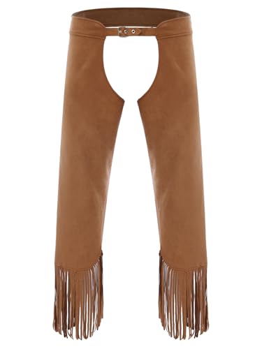 MSemis Herren Ouvert Pants Cowboy Western Stil Motorrad Fahrschuhe Vintage Chap Hose Halloween Kostüm Braun XL von MSemis