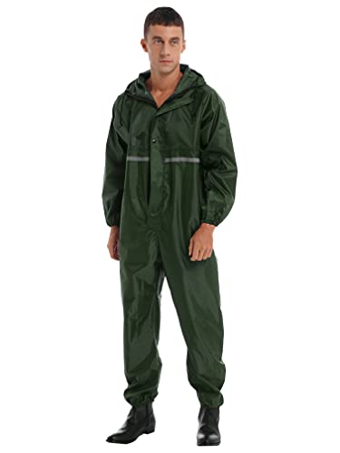 MSemis Herren Regenanzug Reflektierender 100% Wasserdichter Anzug Outdoor Regenmantel Winddicht Regenjacke Dunkelgrün 4XL von MSemis