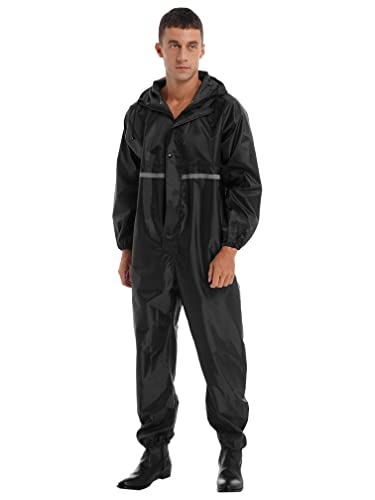 MSemis Herren Regenanzug Reflektierender 100% Wasserdichter Anzug Outdoor Regenmantel Winddicht Regenjacke Schwarz 3XL von MSemis