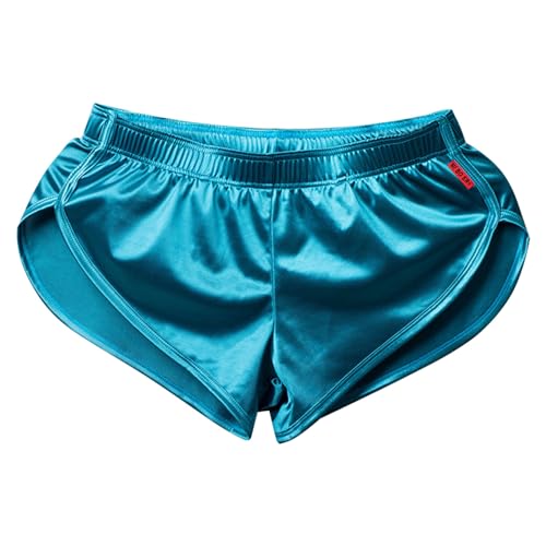 MSemis Herren Satin Boxershorts Schlafshorts Kurz Pyjama Shorts Bottom Shorts mit Seitenschlitz Nachtwäsche Boxer Elastischer Bund Unterwäsche Loungewear Blauer See XL von MSemis