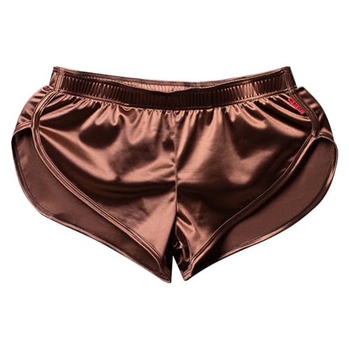MSemis Herren Satin Boxershorts Schlafshorts Kurz Pyjama Shorts Bottom Shorts mit Seitenschlitz Nachtwäsche Boxer Elastischer Bund Unterwäsche Loungewear Kaffee XL von MSemis