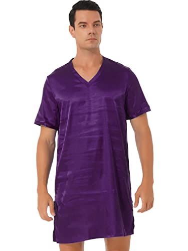 MSemis Herren Satin Nachthemd Kurz Schlafanzug Sissy Nachtkleid Sommer Einteiliger Kurzarm Negligee Nachtwäsche M-XXL Violett XL MSemis Herren Satin Nachthemd Kurz Schlafanzug Sissy Nachtkleid Sommer Einteiliger Kurzarm Negligee Nachtwäsche M-XXL Violett XL von MSemis