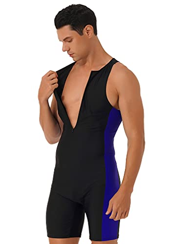 MSemis Herren Schwimmanzug mit Bein Bademode Einteiler Badeanzug Äremllos Swimsuit Männer Surf Wassersport Badebekleidung S-XXL Schwarz&Blau S von MSemis