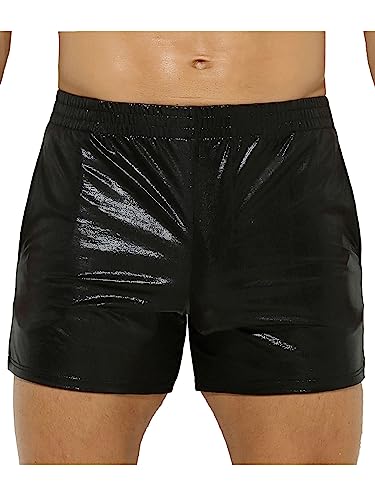 MSemis Herren Shiny Metallic Shorts Sexy Boxershorts Männer Boxer Briefs Unterwäsche Kurze Hose Trunks Badeshorts S-XL Schwarz A XL von MSemis