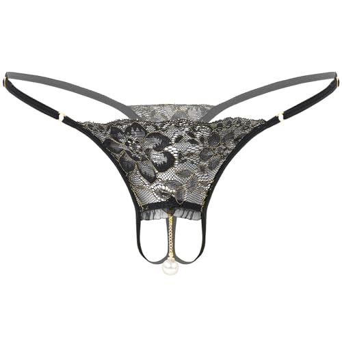 MSemis Herren Spitze G-String Ouvert-Slip Sexy Strings Tanga Reizvolle Unterwäsche Männer Sissy Erotik Dessous Reizwäsche Unterhose A Schwarz D Einheitsgröße von MSemis