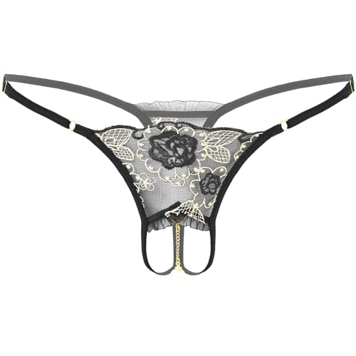 MSemis Herren Spitze G-String Ouvert-Slip Sexy Strings Tanga Reizvolle Unterwäsche Männer Sissy Erotik Dessous Reizwäsche Unterhose A Schwarz F Einheitsgröße von MSemis