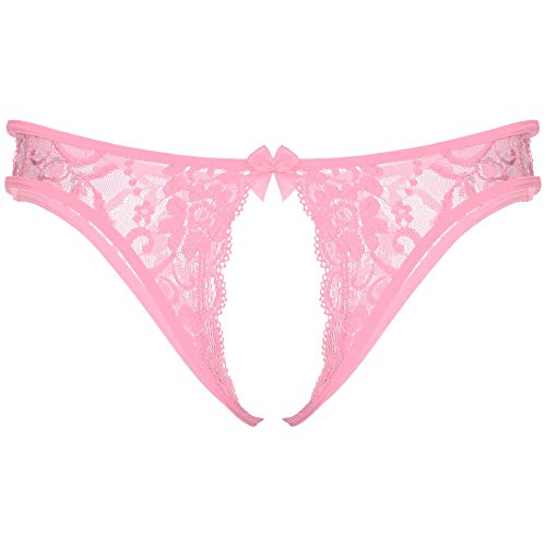 MSemis Herren Spitze Slip Ouvert String Tanga Männer Unterhose Sexy Panties Bikini Briefs Sissy Dessous Unterwäsche Erotik Underwear Rosa Einheitsgröße von MSemis