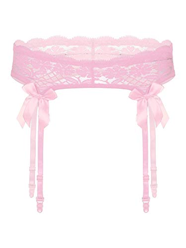 MSemis Herren Spitze Strumpfgürtel Sissy Dessous Transparent Oberschenkel Strumpfhalter Strumpfhose Hüftgürtel mit verstellbare Clip Nachtwäsche A Rosa OneSize von MSemis