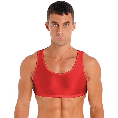 MSemis Herren Sport BH Training Tank Top Männer Glänzende Sissy Bra Reizwäsche Unterwäsche Bikini Erotik Dessous Top Partykleidung Clubwear Burgundy A M von MSemis