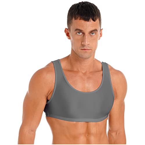 MSemis Herren Sport BH Training Tank Top Männer Glänzende Sissy Bra Reizwäsche Unterwäsche Bikini Erotik Dessous Top Partykleidung Clubwear Dunkelgrau A XL von MSemis