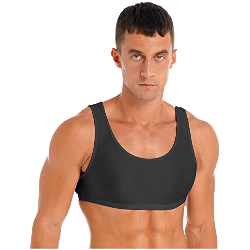 MSemis Herren Sport BH Training Tank Top Männer Glänzende Sissy Bra Reizwäsche Unterwäsche Bikini Erotik Dessous Top Partykleidung Clubwear Schwarz A L von MSemis