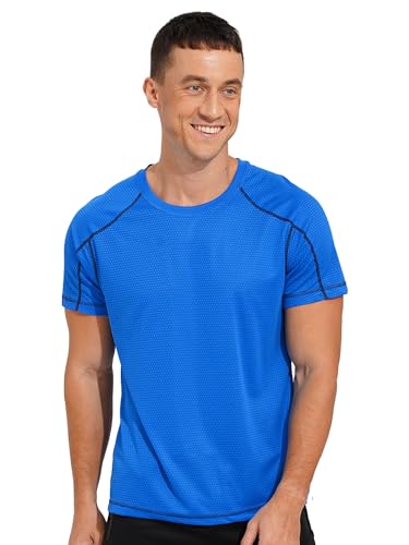 MSemis Herren Sport Tshirts Laufshirt Kurzarm Schnelltrocknend Atmungsaktiv Rundhals Top Männer Trainingsshirt Blauer See D 6XL von MSemis