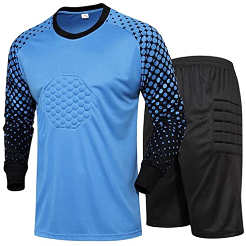 MSemis Herren Sportanzug Fußball Torwart Uniform Zweiteilige Langarm Gepolsterter Shirt und Shorts Set Trainings Torwart Outfit Hellblau M von MSemis