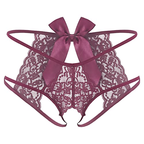 MSemis Herren String sexy Ouvert-Slip Stickerei Unterwäsche Männer Erotik Unterhose Sissy Dessous G-String T-Back Reizwäsche D Burgundy Einheitsgröße von MSemis