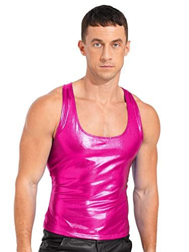 MSemis Herren Tank Top Ärmellos Metallic Slim fit T-Shirts Unterhemd Tief U-Ausschnitt Camisole Vest Top Tank Top Muskelshirt Tankshirt Party Clubkleidung Rose XL von MSemis