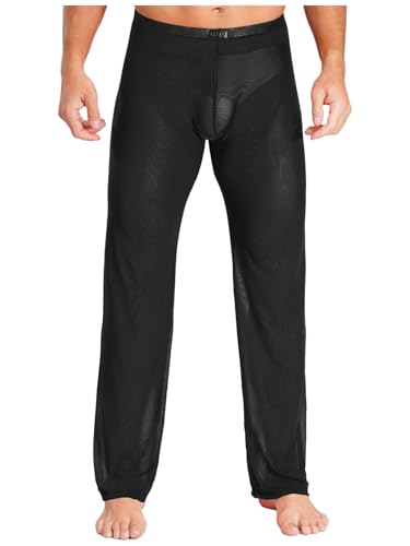 MSemis Herren Transparent Hose Nylon Pyjamahose Nachtwäsche Männer Reizvoll Unterwäsche durchsichtiger Lange Pants Loungehose Schwarz XL von MSemis