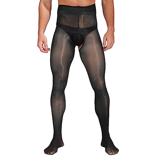 MSemis Herren Unterwäsche Sxy Glänzend Strumpfhose Transparent Feinstrumpfhose Nylonstrumpfhose Ouvert Hose Strumpfhose Lange Unterhosen Schwarz Einheitsgröße von MSemis