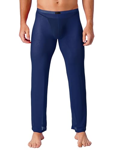 MSemis Herren Transparent Hose Nylon Pyjamahose Nachtwäsche Männer Reizvoll Unterwäsche durchsichtiger Lange Pants Loungehose Königsblau XXL von MSemis