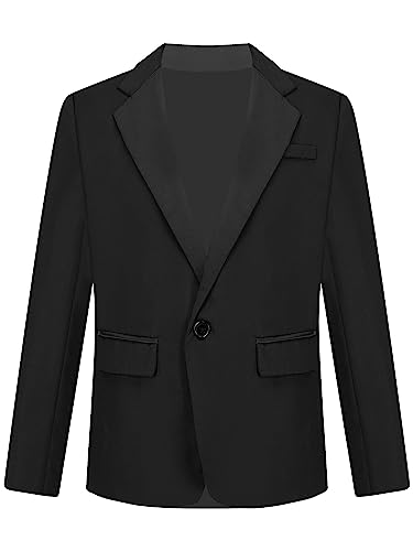 MSemis Jungen Blazer Jacke Gentleman Smoking Anzug Sakko Kinder Anzugmantel Anlass Kleidung Für Hochzeit Geburtstag Party Festzug Schwarz- 122-128 von MSemis