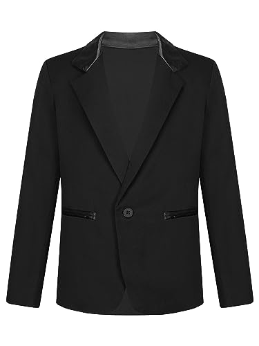 MSemis Jungen Blazer Jacke Gentleman Smoking Anzug Sakko Kinder Anzugmantel Anlass Kleidung Für Hochzeit Geburtstag Party Festzug Schwarz 134-140 von MSemis