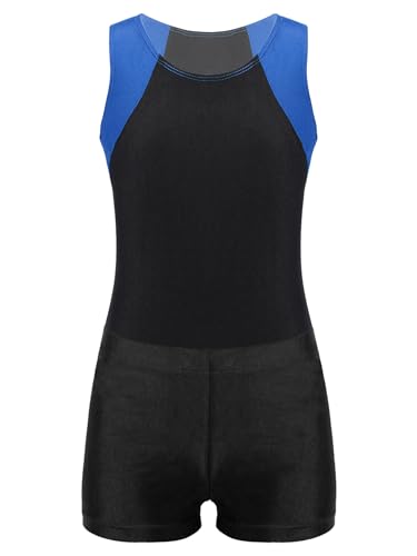MSemis Jungen Tanztrikot ärmellose Turnanzug Gymnastik Leotard mit Shorts Kinder Gymnastikanzug Wettbewerb Sportanzug Königsblau & Schwarz 134-140 von MSemis