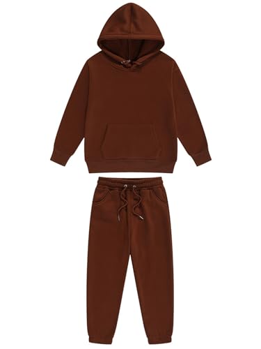 MSemis Kinder Jogginganzug Mädchen Jungen Trainingsanzug Langarm Hoodies Sweatshirt Zweiteiler Kleidungsset Kaffee 128-134 von MSemis