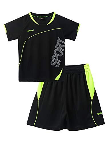 MSemis Kinder Jungen Trainingsanzug Set Sportanzug Sommer Kurzarm T-Shirt + Kurze Hose Pants Jogginganzug Bekleidungsset Streetwear Schwarz 158-164 von MSemis
