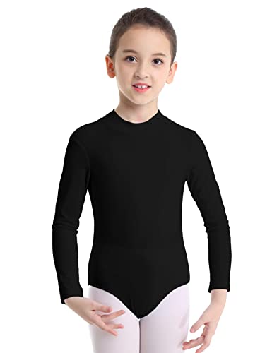 MSemis Kinder Mädchen Ballett Trikot Body Langarm Ballettanzug Gymnastikanzug Turnanzug Ballett Body mit Rollkragen Dancewear Schwarz 128-140 von MSemis