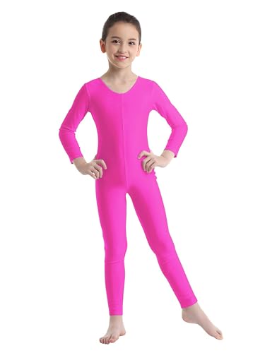 MSemis Kinder Mädchen Ballett Trikot Langarm Body Leotard Turnanzug Gymnastikanzug Turnbody Sport Training Tanzbekleidung gr. 98-152 Rose 122-128 von MSemis