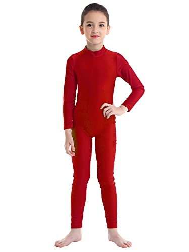 MSemis Kinder Mädchen Ballett Trikot Langarm Body Leotard Turnanzug Gymnastikanzug Turnbody Sport Training Tanzbekleidung gr. 98-152 Rot (Zipper) 110-116 von MSemis