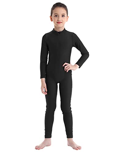 MSemis Kinder Mädchen Ballett Trikot Langarm Body Leotard Turnanzug Gymnastikanzug Turnbody Sport Training Tanzbekleidung gr. 98-152 Schwarz (Zipper) 104-110 von MSemis