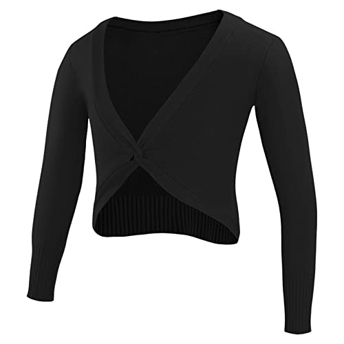 MSemis Kinder Mädchen Ballettjacke Klassisch Ballett Wickeljacke Langarm Bolero Tanz Jacke Ballett Crop Top Ballettkleidung Schwarz A 146-152 von MSemis