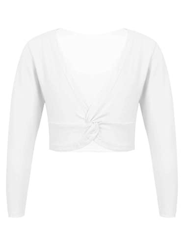 MSemis Kinder Mädchen Ballettjacke Klassisch Ballett Wickeljacke Langarm Bolero Tanz Jacke Ballett Crop Top Ballettkleidung Weiß 140-152 von MSemis