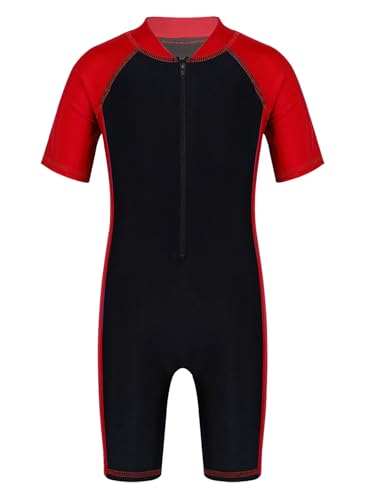 MSemis Kinder Neoprenanzug Jungen Rash Guard Einteiler Badeanzüge UV-Schutz Neopren Taucheranzug Badebekleidung Gr.98-164 X Rot&Schwarz 110-116 von MSemis