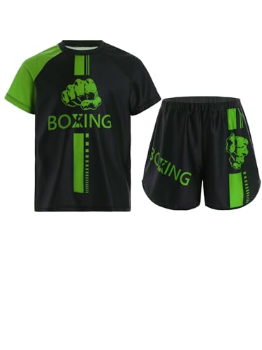 MSemis Kinder Sanda Kleidung Jungen Kurzarm Kickbox T-Shirt Und Kurze Hose Zweiteiliger Boxing Fitness Trainingsanzug Grün 134-140 MSemis Kinder Sanda Kleidung Jungen Kurzarm Kickbox T-Shirt Und Kurze Hose Zweiteiliger Boxing Fitness Trainingsanzug Grün 134-140 von MSemis