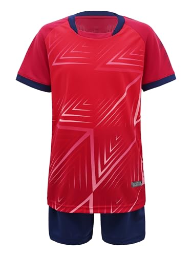 MSemis Kinder Sport Kleidung Set Jungen Kurzarm T-Shirt und Shorts Sportanzug Jogginganzug Trainingsanzug Sommer Fußball Basketball Fitness Sportswear Rot K 158-164 von MSemis