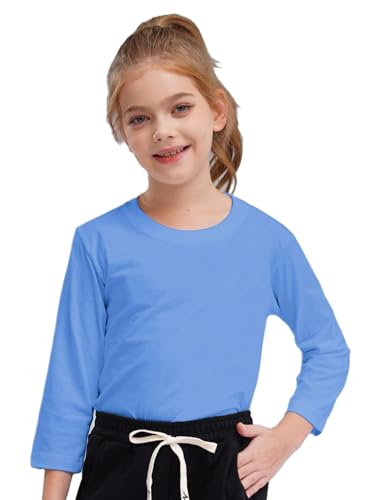 MSemis Kinder Sport Langarm Sweatshirt Mädchen Jungen Einfarbig Pullover Basic Rundhals T-Shirt Baumwolle Pulli Tops Oberteil Hellblau 146-152 von MSemis