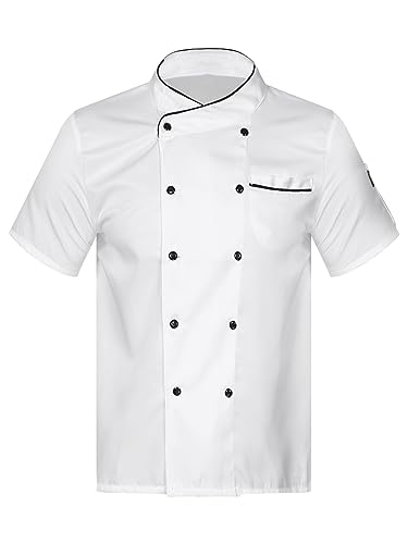 MSemis Kochjacke Herren Kurzarm/Langarm Bäckerjacke Atmungsaktiv Küche Uniform Arbeitskleidung Weiße Kurzarm 4XL von MSemis