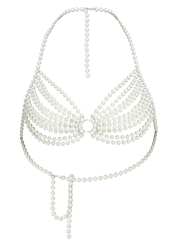 MSemis Körperkette Damen Faux Pearl Body Chain Hollow Out Kette Körperzubehör Schmuck für Frauen Nachtclub Rave Outfit Typ B Einheitsgröße von MSemis