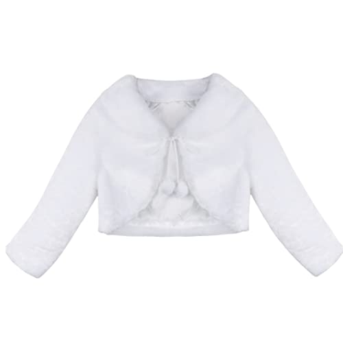 MSemis Mädchen Bolero Jacke Kunstpelz Langarm Warm Blumenmädchen Hochzeits Jäckchen für Hochzeit Party Weiß 122-128 von MSemis