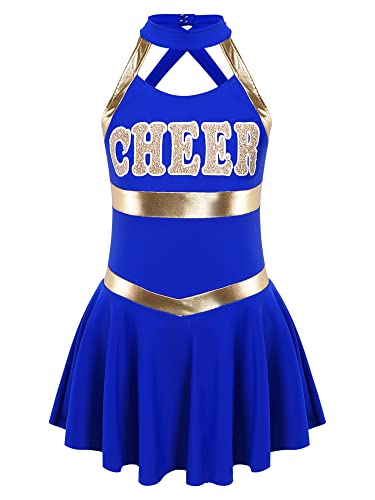 MSemis Mädchen Cheer Leader Kleid Cheerleading Kostüm Äremllos/Langarm Tanzkleid Kinder Karneval Fasching Kostüm Gr.110-164 Königsblau 146-152 von MSemis