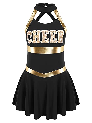 MSemis Mädchen Cheer Leader Kleid Cheerleading Kostüm Äremllos/Langarm Tanzkleid Kinder Karneval Fasching Kostüm Gr.110-164 Schwarz 170-176 von MSemis