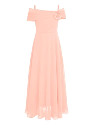 MSemis Mädchen Chiffon Kleider Festlich Hochzeit Blumenkinder Ärmellos V-Ausschnitt Partykleid Sommerkleid Glänzend Festkleider gr. 116-176 Rosa E 170 von MSemis