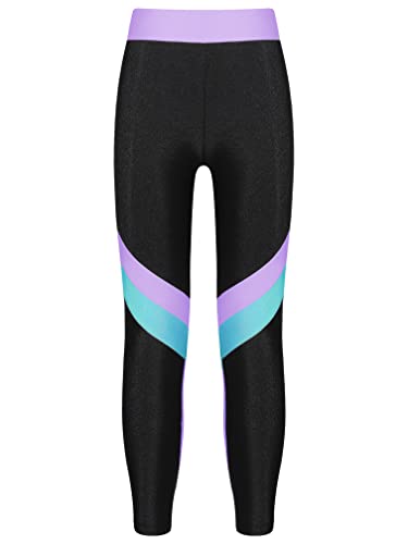 MSemis Mädchen Jogginghose Lange Leggings Sport Hosen mit Buchstaben Gedruckt für Gym Yoga Tanz Laufen Green&Lavender BB 170-176 von MSemis