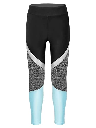 MSemis Mädchen Jogginghose Lange Leggings Sport Hosen mit Buchstaben Gedruckt für Gym Yoga Tanz Laufen Hellblau C 146-152 von MSemis